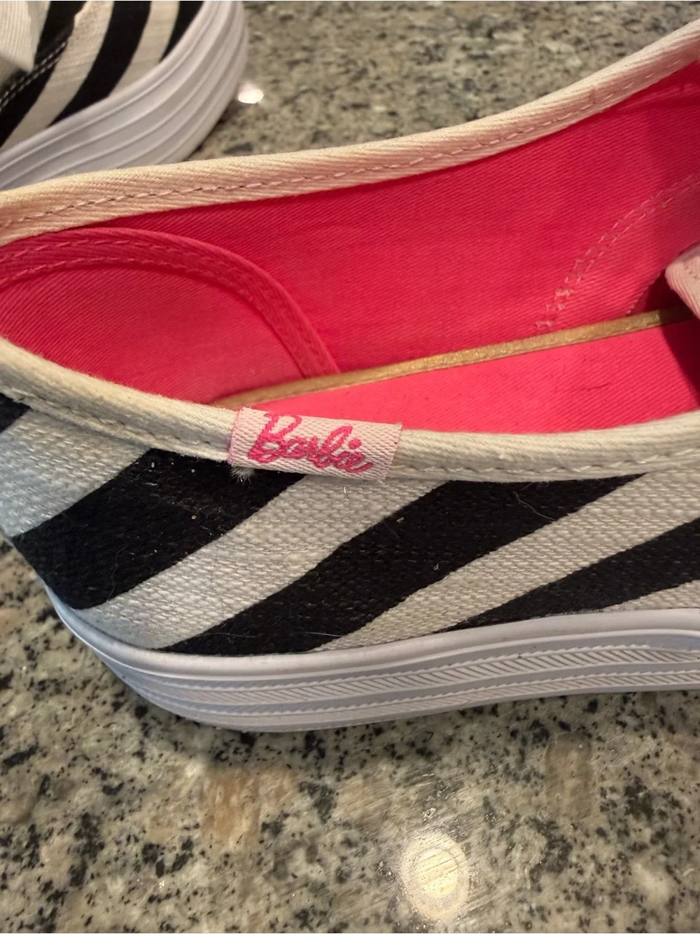 Barbie Black & White Chevron Platform Sneakers with Pink Lining